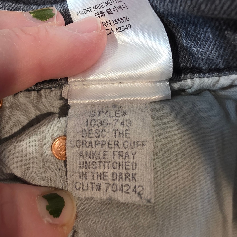Mother The Scrapper Cuff Ankle Fray Jeans Unstitched in the Dark Button Fly 25 - Picture 13 of 14